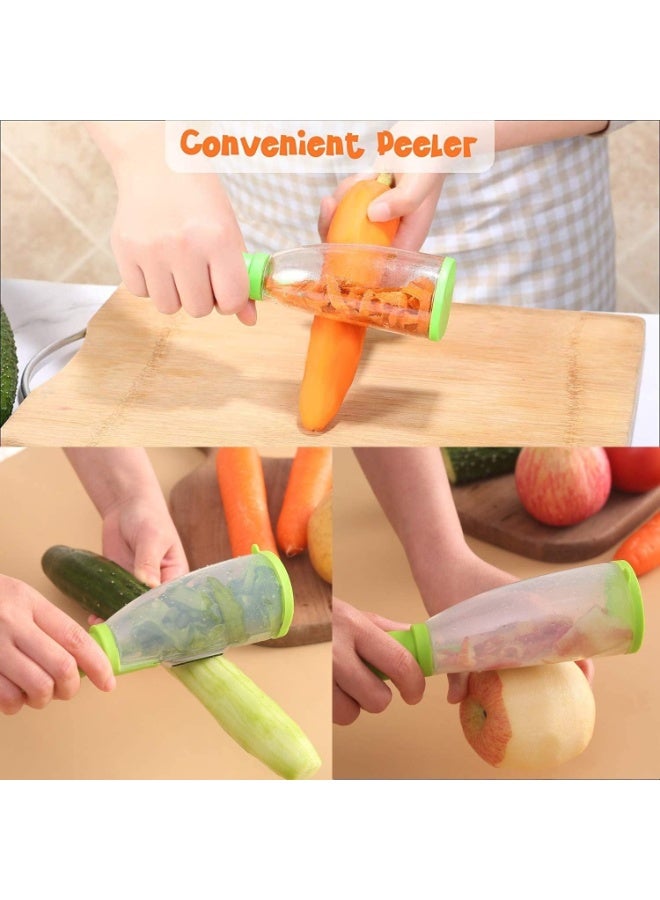 هابي هوم قشارة خضار وفواكه متعددة الوظائف مع حاوية لجمع القشور – شفرات جولين لتقشير البطاطس، الجزر، التفاح والخضروات والفواكه بسهولة وسرعة – تصميم عملي وآمن بقبضة مريحة، مصنوعة من الستانلس ستيل، سهلة الاستخدام والتنظيف ومناسبة لغسالة الصحون - Image 2